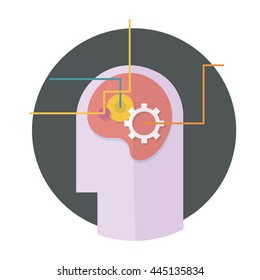 head with gear and lines vector icon. Concept of ideas inspiration,innovation, invention, effective thinking, knowledge and education symbol