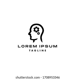 head and gear logo, human with cog logo icon idea thinking line linear minimal illustration