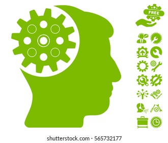 Head Gear pictograph with bonus setup tools images. Vector illustration style is flat iconic eco green symbols on white background.
