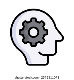A head with a gear, representing strategic thought and planning