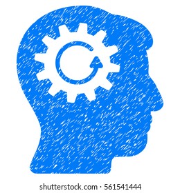 Head Gear Rotation grainy textured icon for overlay watermark stamps. Flat symbol with unclean texture. Dotted vector blue ink rubber seal stamp with grunge design on a white background.