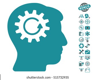 Head Gear Rotation pictograph with bonus flying drone tools graphic icons. Vector illustration style is flat iconic symbols on white background.