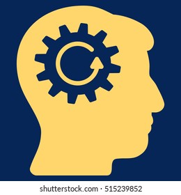 Head Gear Rotation vector pictogram. Style is flat graphic symbol, yellow color, blue background.