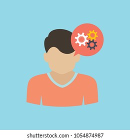Head with gear sign icon
