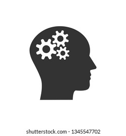 Head, gear, solution idea icon. Vector illustration, flat design.
