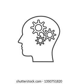 Head, gear, solution idea icon. Vector illustration, flat design.
