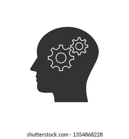 Head, gear, solution idea icon. Vector illustration, flat design.