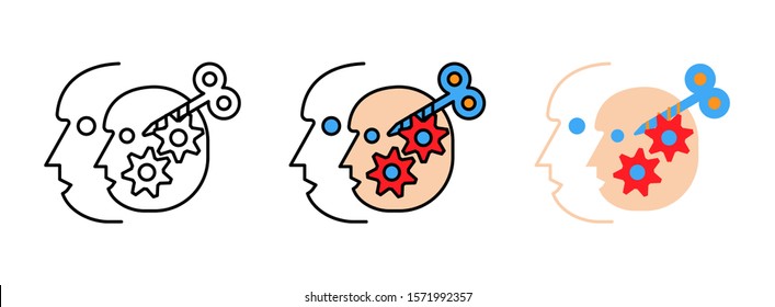 head and gear symbol icon set isolated on white background for web design ,Business Strategy Concept
