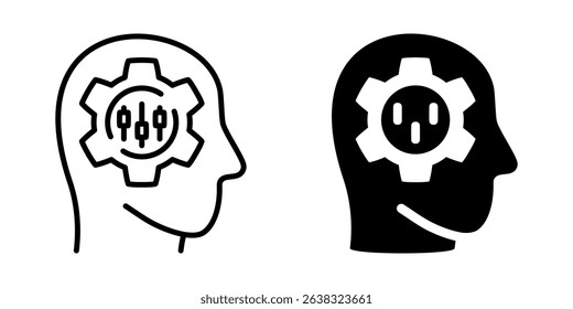 Head gear thinking process icon. Line and silhouette style.