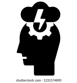 Head with gear and thunderstorm icon vector illustration in solid color design
