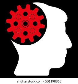 Head Gear vector icon. Style is flat graphic bicolor symbol, red and white colors, black background.