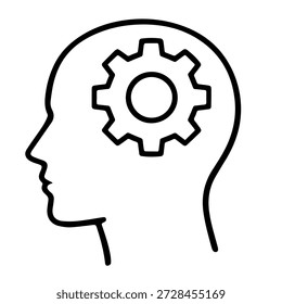 head with gear vector line icon on a white background
Vector line icon