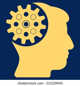Head Gear vector pictogram. Style is flat graphic symbol, yellow color, blue background.