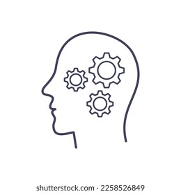 Head and gear wheel silhouette. Mind thinking. Isolated vector illustration