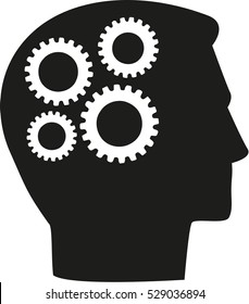 Head with gear wheels in brain