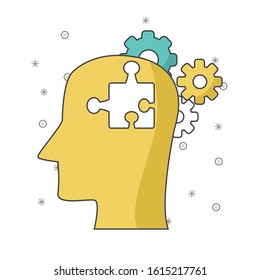 head with gear wheels over white background, vector illustration