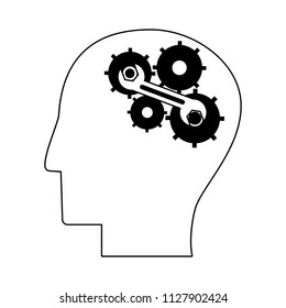 Head with gears in black and white
