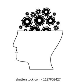 Head with gears in black and white