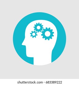 Head with gears, Brain activity icon flat style. Creative logo design. Modern vector pictogram concept for web design
