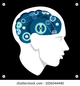 Head with gears brain storming mechanism, vector