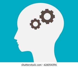 Head with gears in brain vector.