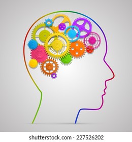 Head With Gears In Brain. Vector Illustration