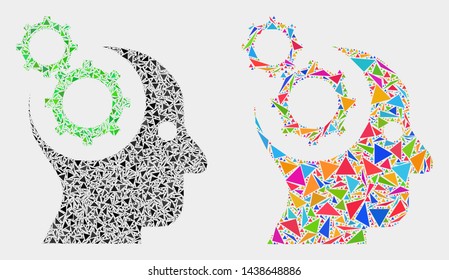 Head gears collage icon of triangle items which have different sizes and shapes and colors. Geometric abstract vector design concept of head gears.