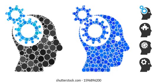 Head gears composition of small circles in different sizes and shades, based on head gears icon. Vector small circles are organized into blue composition.