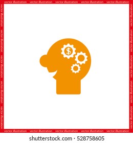 head, gears, dollar icon vector illustration eps10. Isolated badge for website or app - stock infographics.