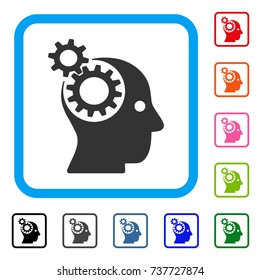 Head Gears icon. Flat gray pictogram symbol in a light blue rounded rectangle. Black, gray, green, blue, red, orange color additional versions of Head Gears vector. Designed for web and app UI.
