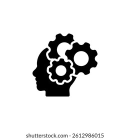 Head with Gears icon. representing the thinking process, problem-solving, and mental activity. Suitable for  ideas, innovation, intelligence, and brainstorming