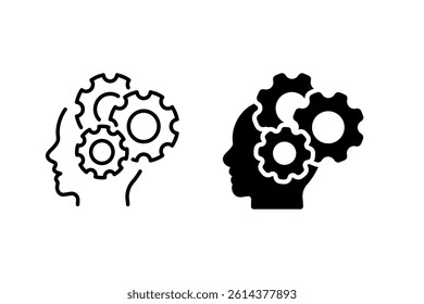 Head with Gears icon set. representing the thinking process, problem-solving, and mental activity. Suitable for  ideas, innovation, intelligence, and brainstorming