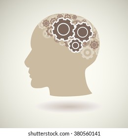 Head with gears icon, vector illustration.