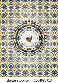head with gears inside icon inside arabesque emblem. arabic decoration.