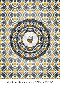 head with gears inside icon inside arabic emblem background. Arabesque decoration.