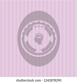 head with gears inside icon inside badge with pink background