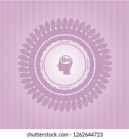 head with gears inside icon inside badge with pink background
