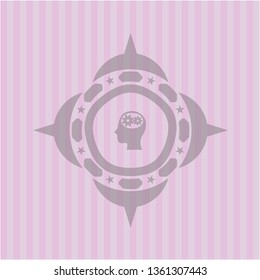 head with gears inside icon inside badge with pink background