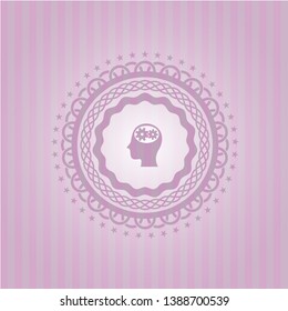 head with gears inside icon inside badge with pink background