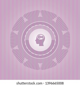 head with gears inside icon inside badge with pink background