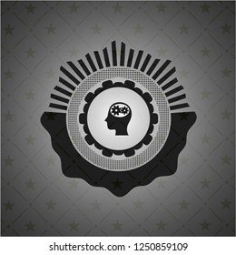 head with gears inside icon inside black emblem. Vintage.