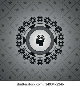 head with gears inside icon inside black emblem