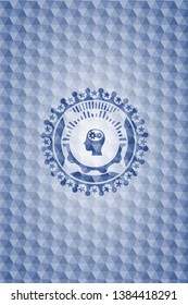 head with gears inside icon inside blue hexagon emblem.