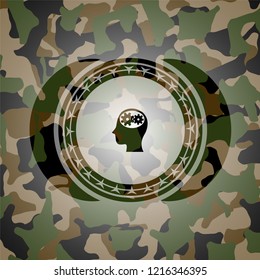 head with gears inside icon inside camouflage texture