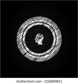 head with gears inside icon inside chalkboard emblem