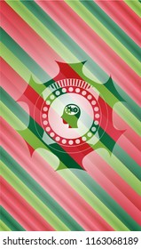 head with gears inside icon inside christmas emblem.