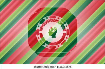 head with gears inside icon inside christmas emblem.