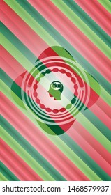 head with gears inside icon inside christmas emblem.