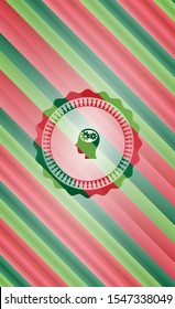 head with gears inside icon inside christmas colors badge.
