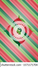 head with gears inside icon inside christmas colors style emblem.
